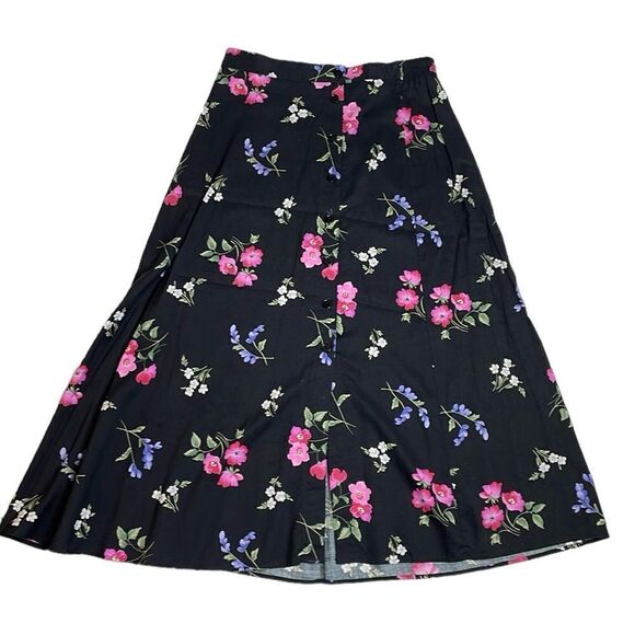 90s Vintage U M & Company  Button front Floral Maxi Skirt Black 29” - Picture 1 of 5